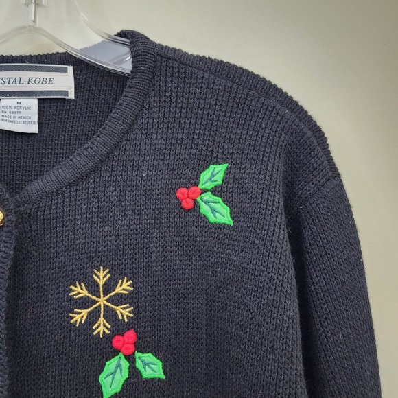 Crystal Kobe vintage Christmas button front cardigan sweater woman's size medium - Picture 9 of 10